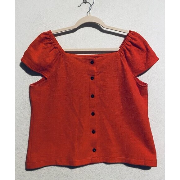 Madewell Texture and Thread Top Womens Medium Orange Cap Sleeve Button Up Boho - Picture 2 of 9